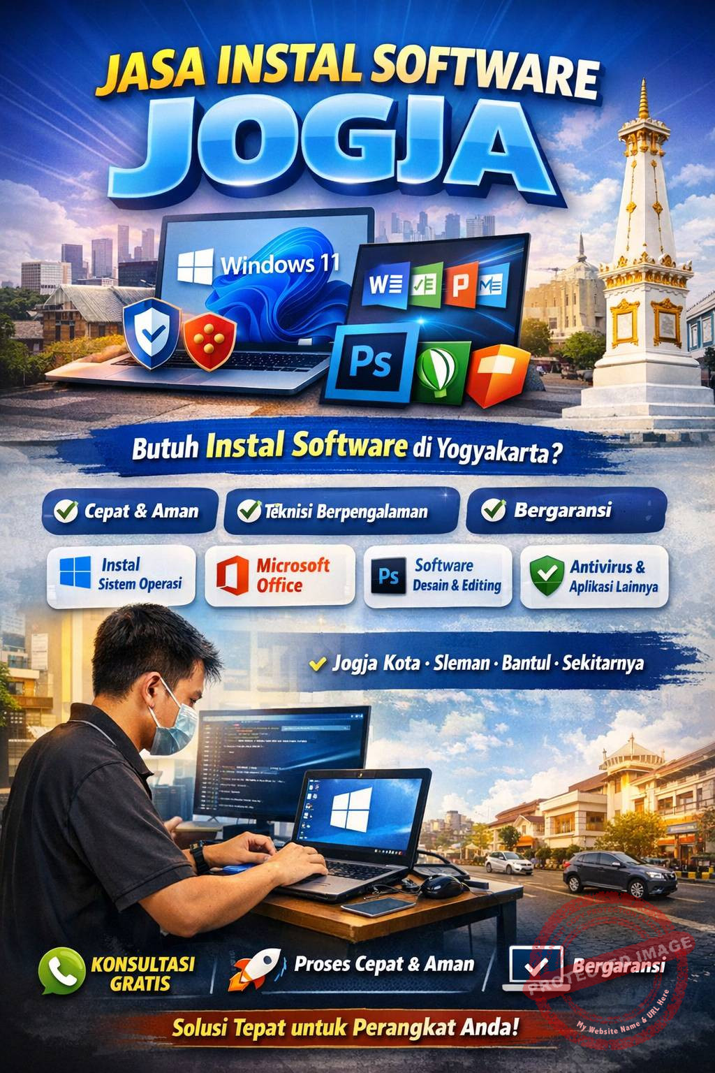 Jasa instal software Jogja profesional melayani install Windows, Microsoft Office, software desain dan antivirus di Yogyakarta