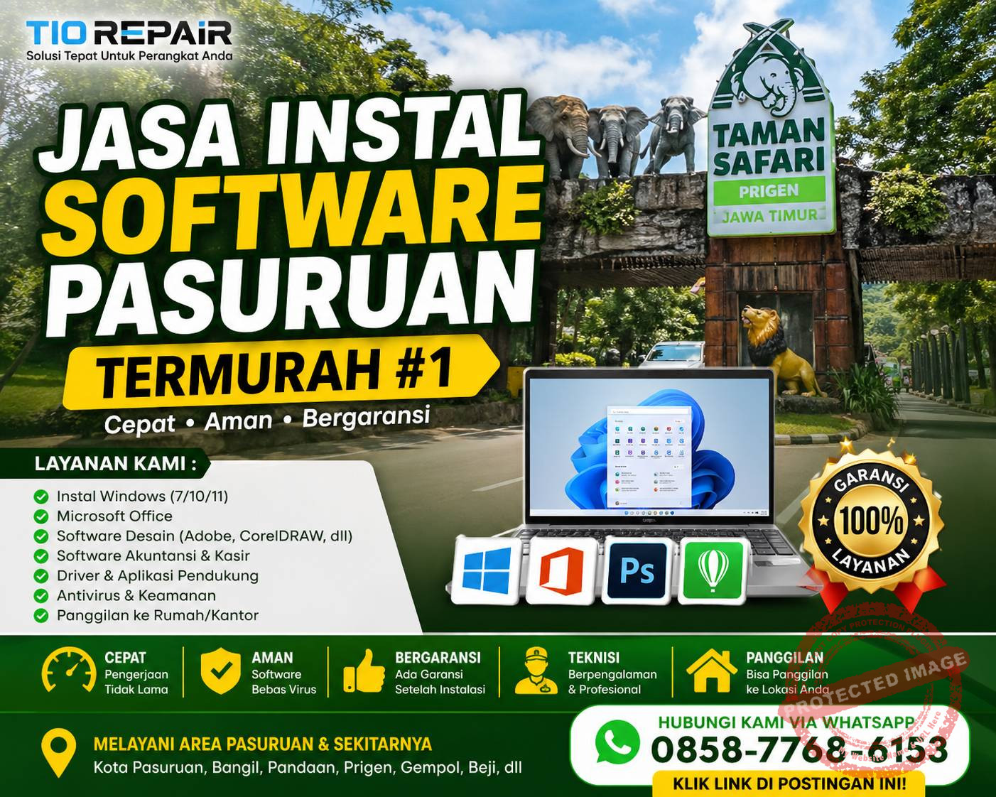 Jasa Instal Software Pasuruan Termurah #1 Tio Repair di Taman Safari Prigen cepat aman bergaransi