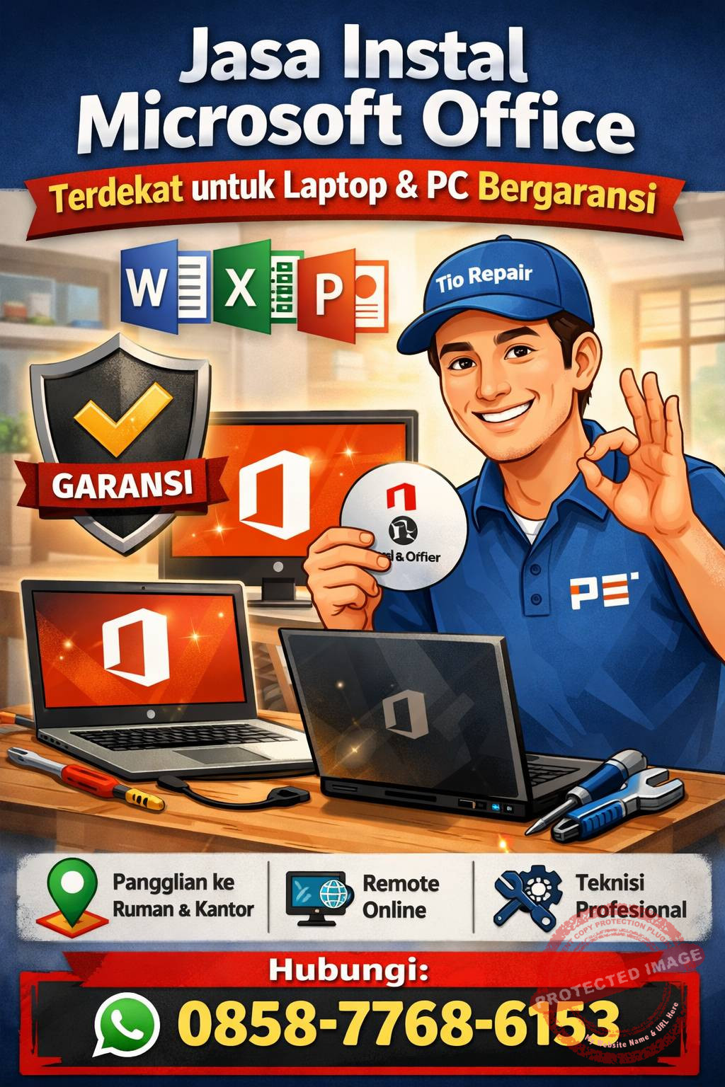 Jasa instal Microsoft Office terdekat untuk laptop dan PC bergaransi oleh Tio Repair dengan layanan panggilan dan remote