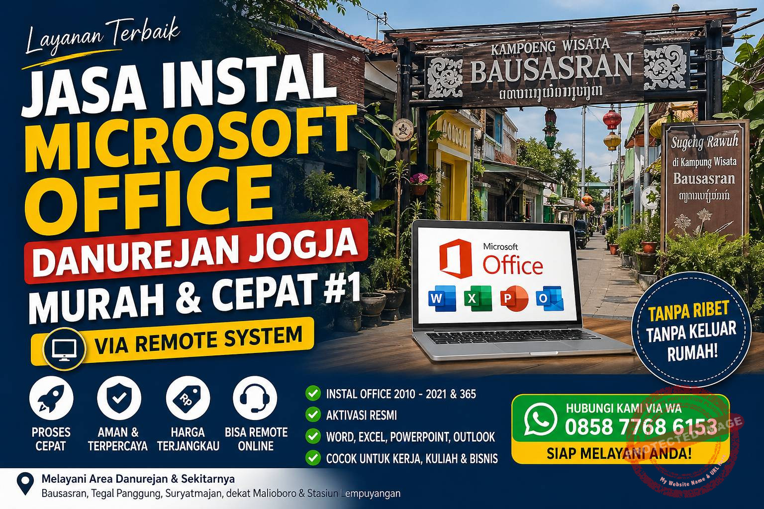 Jasa Instal Microsoft Office Danurejan Jogja murah dan cepat via remote system dengan latar belakang Kampung Wisata Bausasran Yogyakarta.