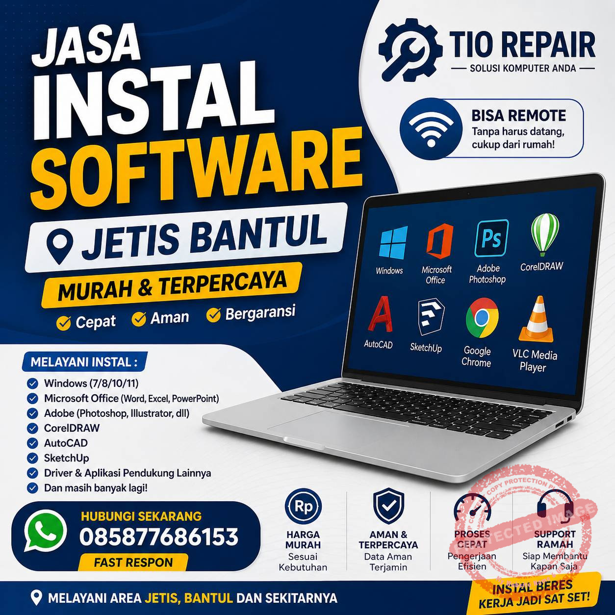 Jasa instal software Bantul murah cepat dan terpercaya oleh Tio Repair bisa panggilan dan remote online bergaransi