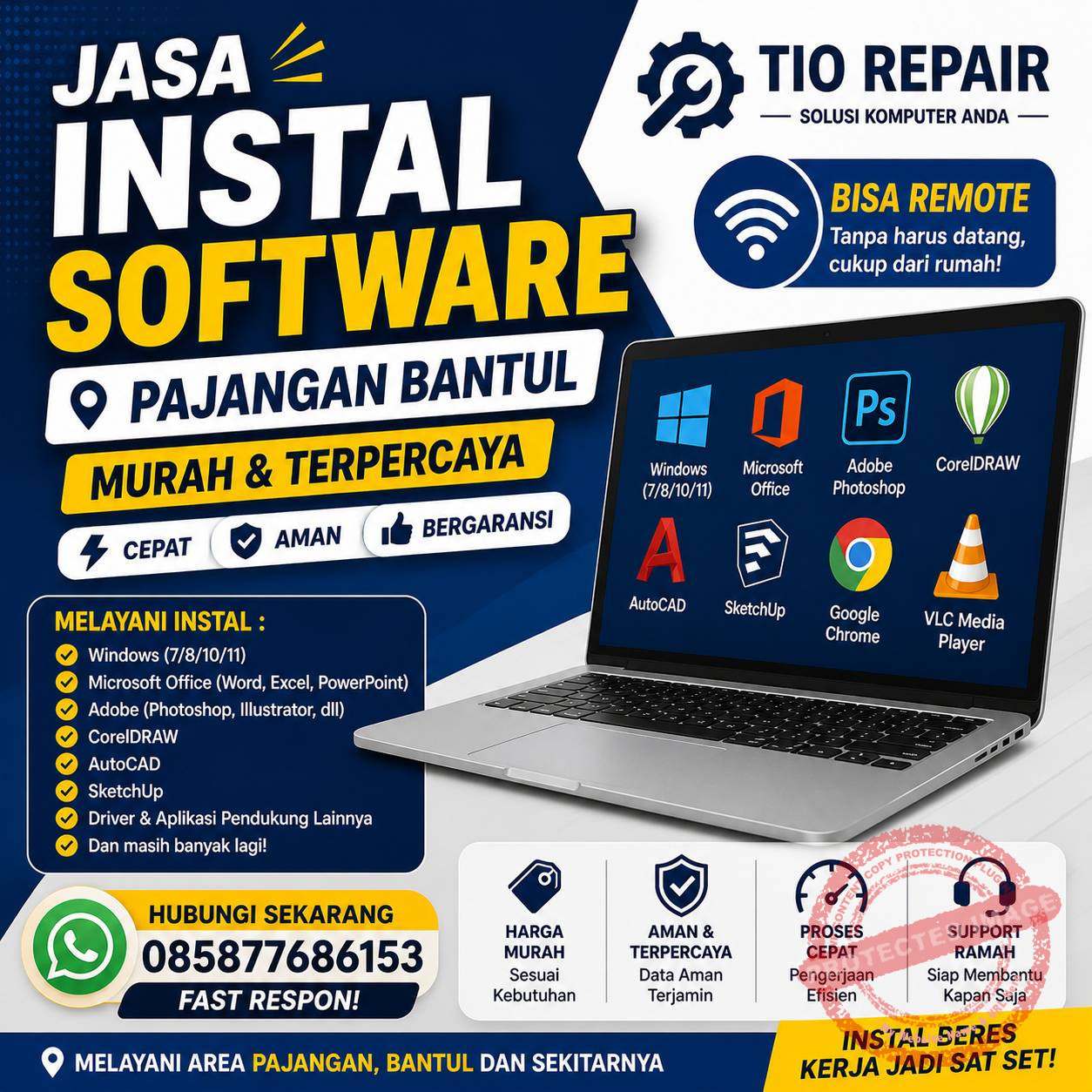 Jasa Instal Software Pajangan Bantul #1 oleh Tio Repair melayani instal software, service laptop, upgrade dan maintenance profesional