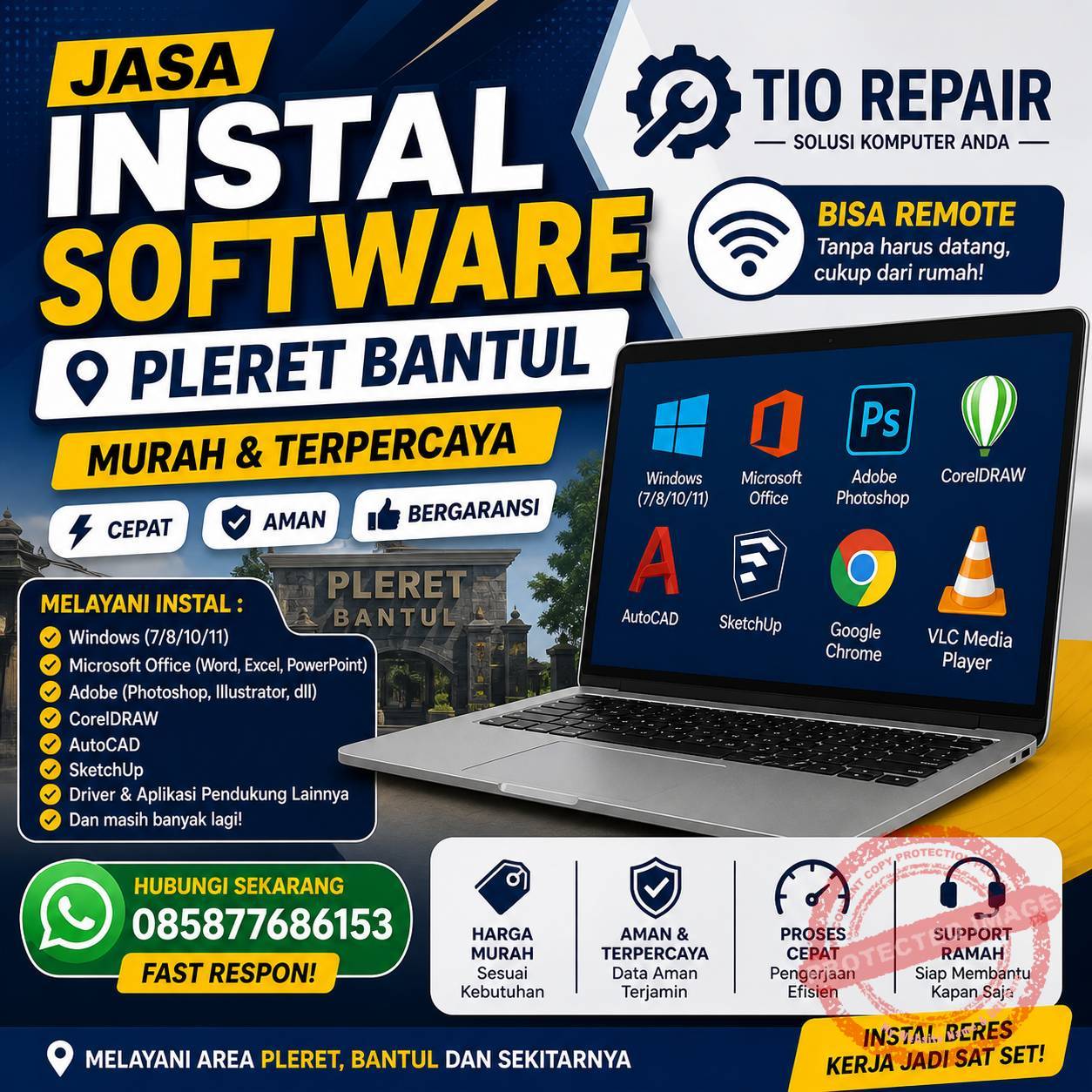 Jasa Instal Software Pleret Bantul #1 oleh Tio Repair melayani instal software, service laptop, upgrade dan maintenance profesional