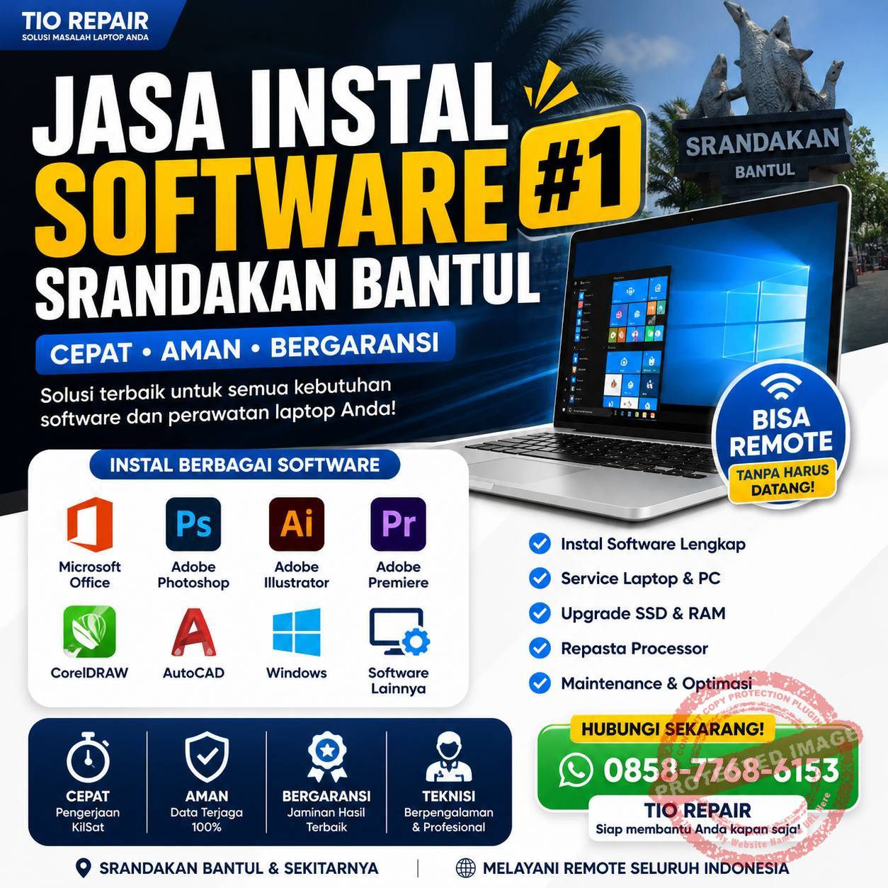 Jasa Instal Software Srandakan Bantul #1 oleh Tio Repair melayani instal software, service laptop, upgrade dan maintenance bisa remote