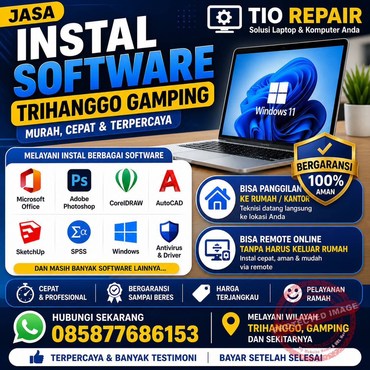Jasa instal software Trihanggo Gamping murah cepat dan terpercaya oleh Tio Repair bisa panggilan dan remote online