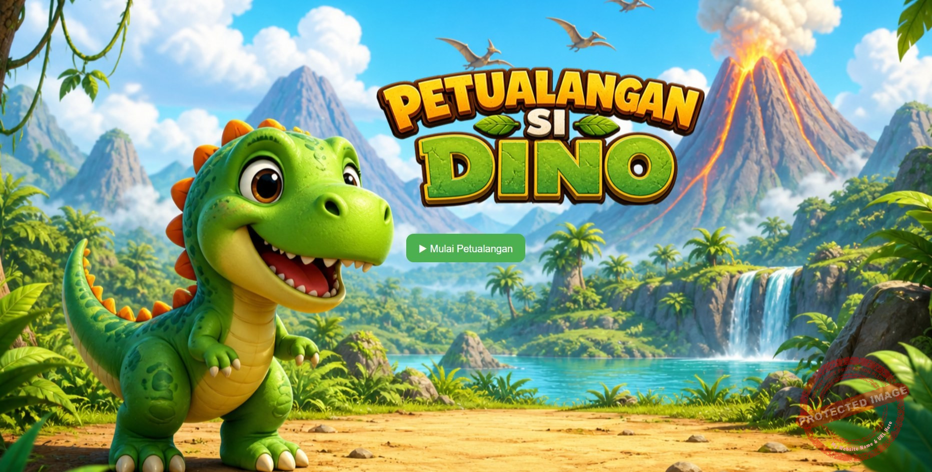 Game Dino Petualangan Edukasi Tebak Zaman Sekarang atau Zaman Dulu dengan karakter dinosaurus lucu dan konsep pembelajaran interaktif