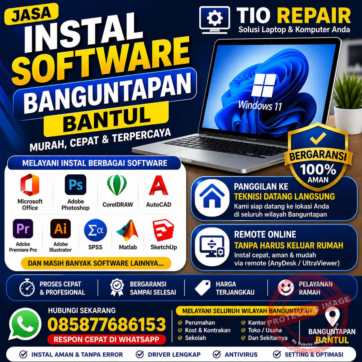 Jasa instal software Banguntapan Bantul murah cepat dan terpercaya oleh Tio Repair bisa panggilan dan remote online