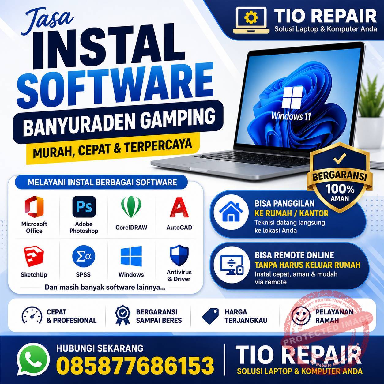 Jasa instal software Banyuraden Gamping murah cepat dan terpercaya oleh Tio Repair bisa panggilan dan remote online