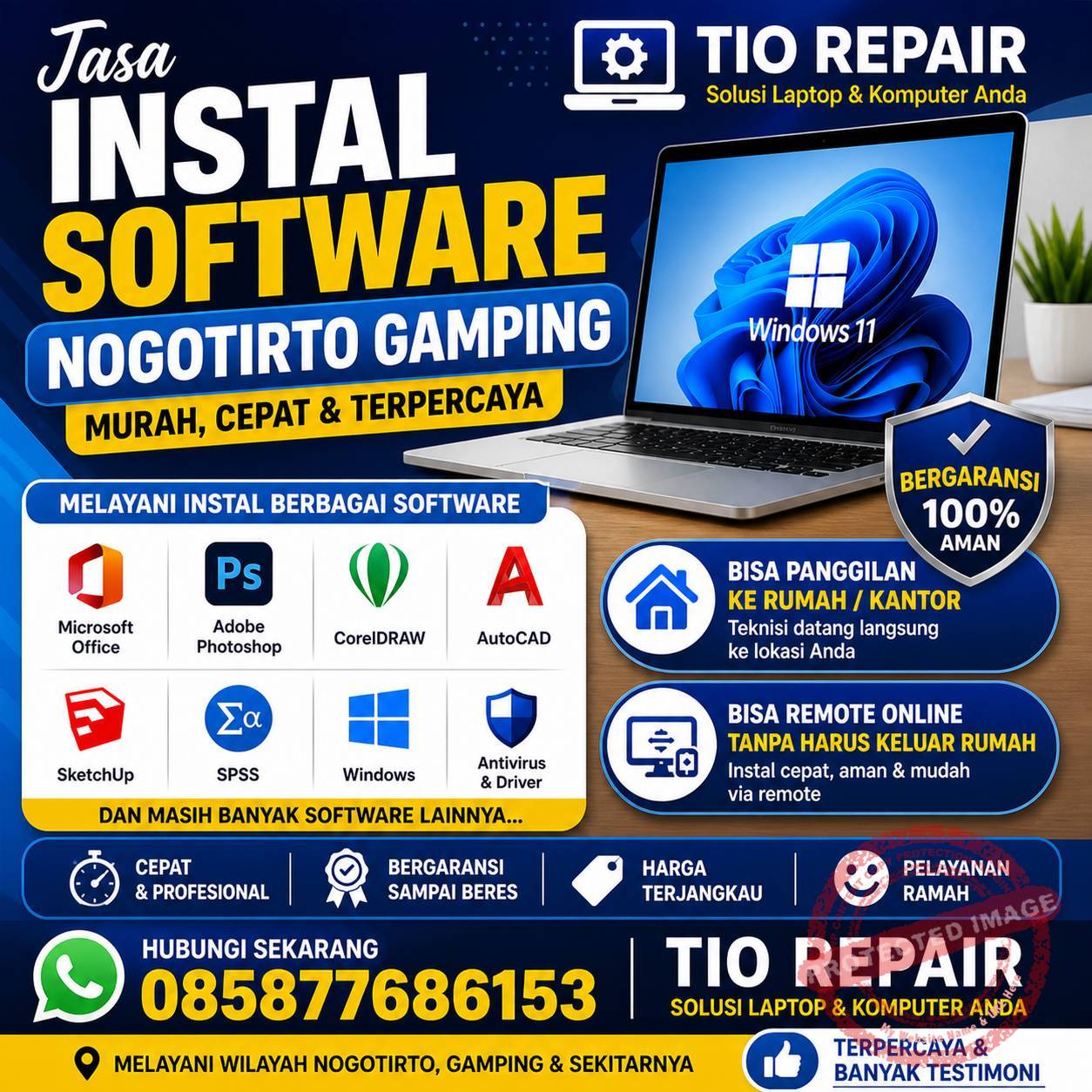 Jasa instal software Nogotirto Gamping murah cepat dan terpercaya oleh Tio Repair bisa panggilan dan remote online